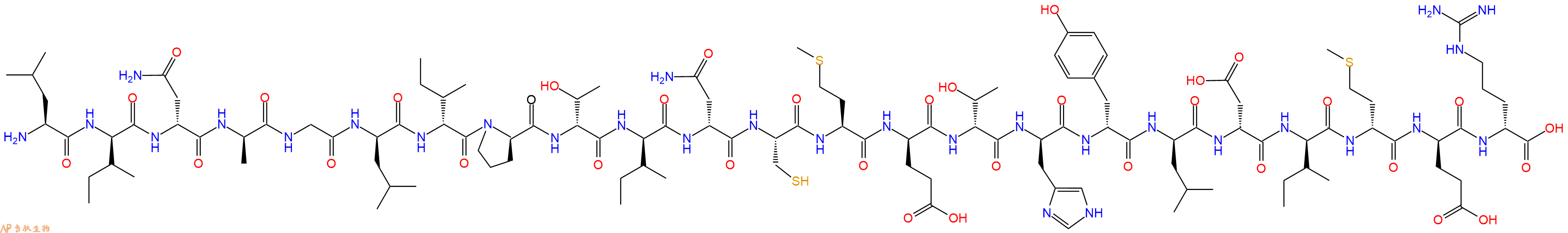 专肽生物产品H2N-Leu-DIle-DAsn-DAla-Gly-DLeu-DIle-DPro-DThr-DIle-DAsn-Cys-Met-DGlu-DThr-DHis-DTyr-DLeu-DAsp-DIle-DMet-DGlu-DArg-OH