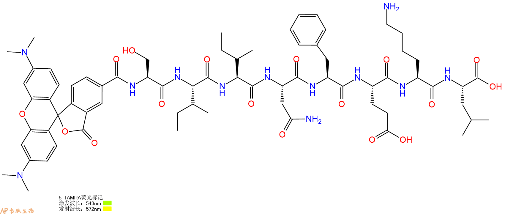 专肽生物产品5TAMRA-Ser-Ile-Ile-Asn-Phe-Glu-Lys-Leu-OH