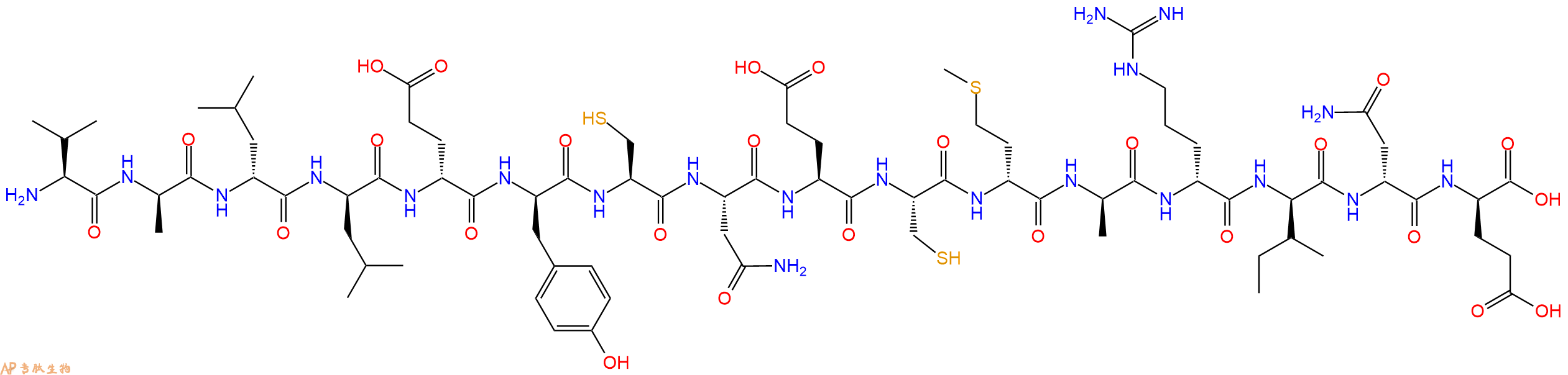 专肽生物产品H2N-Val-DAla-DLeu-DLeu-DGlu-DTyr-Cys-Asn-Glu-Cys-DMet-DAla-DArg-DIle-DAsn-DGlu-OH
