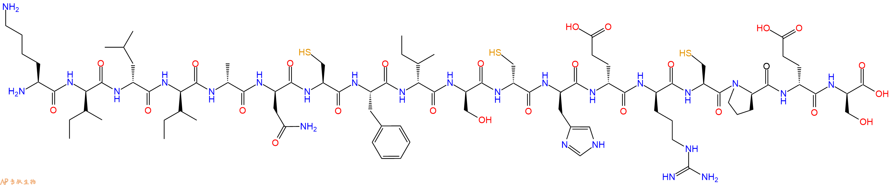 专肽生物产品H2N-Lys-DIle-DLeu-DIle-DAla-DAsn-Cys-Phe-DIle-DSer-DCys-DHis-DGlu-DArg-Cys-DPro-DGlu-DSer-OH