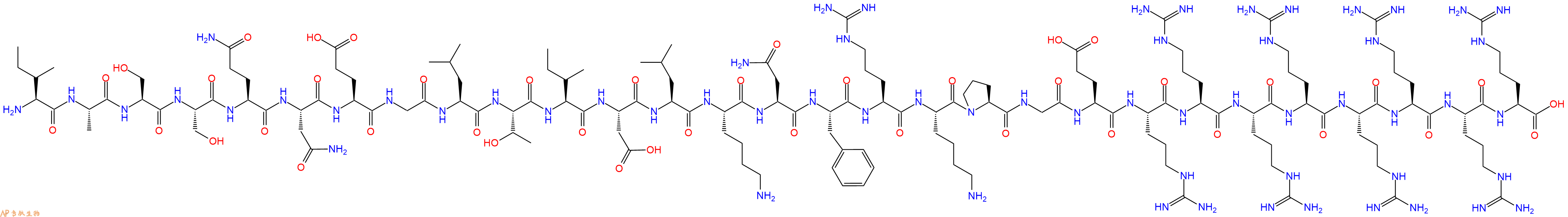 专肽生物产品H2N-Ile-Ala-Ser-Ser-Gln-Asn-Glu-Gly-Leu-Thr-Ile-Asp-Leu-Lys-Asn-Phe-Arg-Lys-Pro-Gly-Glu-Arg-Arg-Arg-Arg-Arg-Arg-Arg-Arg-OH