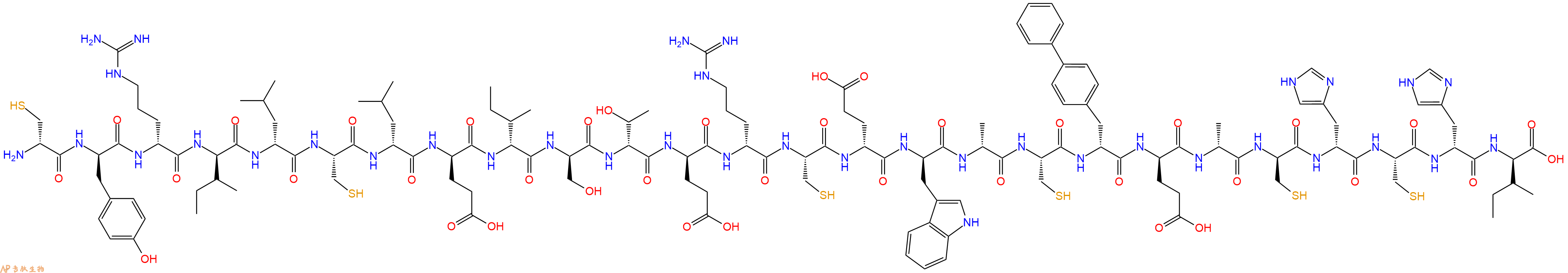 专肽生物产品H2N-DCys-DTyr-DArg-DIle-DLeu-Cys-DLeu-DGlu-DIle-DSer-DThr-DGlu-DArg-Cys-DGlu-DTrp-DAla-Cys-DBip-DGlu-DAla-DCys-DHis-Cys-DHis-DIle-OH