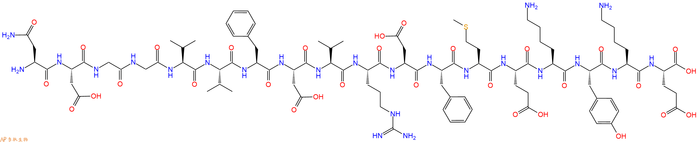 专肽生物产品H2N-Asn-Asp-Gly-Gly-Val-Val-Phe-Asp-Val-Arg-Asp-Phe-Met-Glu-Lys-Tyr-Lys-Glu-OH