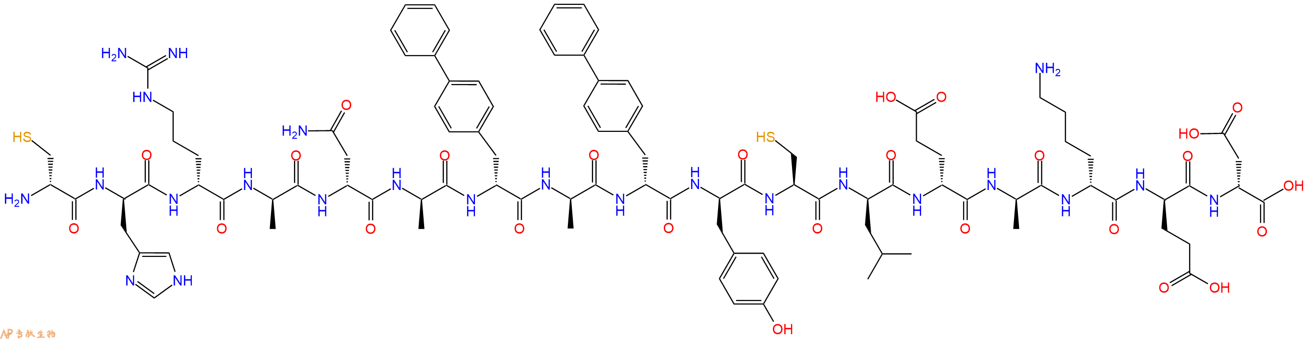 专肽生物产品H2N-DCys-DHis-DArg-DAla-DAsn-DAla-DBip-DAla-DBip-DTyr-Cys-DLeu-DGlu-DAla-DLys-DGlu-DAsp-OH