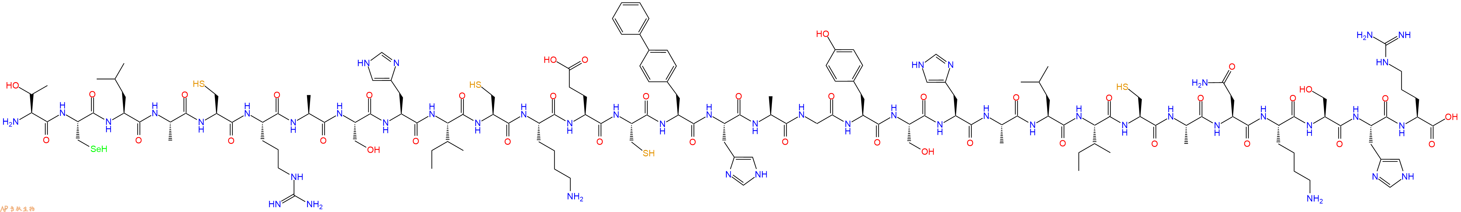 专肽生物产品H2N-Thr-Sec-Leu-Ala-Cys-Arg-Ala-Ser-His-Ile-Cys-Lys-Glu-Cys-Bip-His-Ala-Gly-Tyr-Ser-His-Ala-Leu-Ile-Cys-Ala-Asn-Lys-Ser-His-Arg-OH