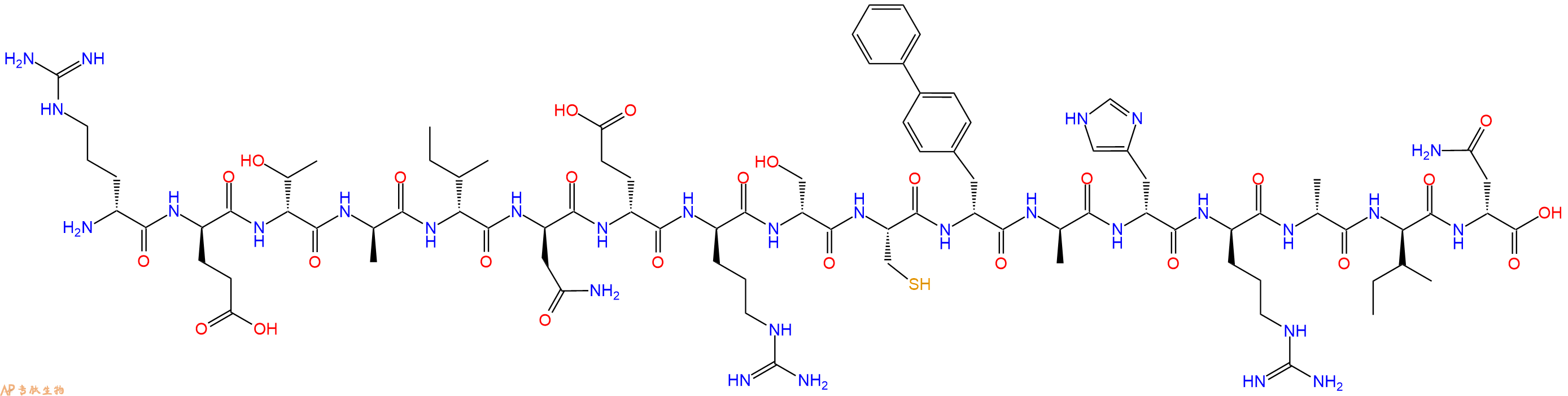 专肽生物产品H2N-DArg-DGlu-DThr-DAla-DIle-DAsn-DGlu-DArg-DSer-Cys-DBip-DAla-DHis-DArg-DAla-DIle-DAsn-OH