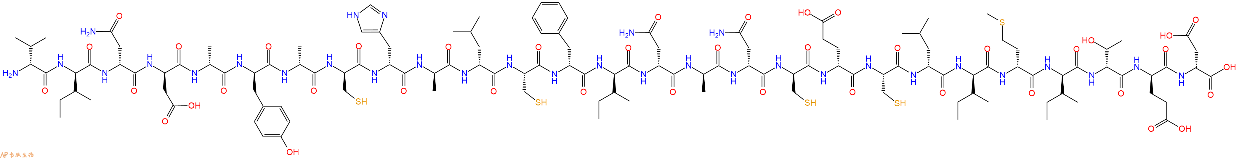 专肽生物产品H2N-DVal-DIle-DAsn-DAsp-DAla-DTyr-DAla-DCys-DHis-DAla-DLeu-Cys-DPhe-DIle-DAsn-DAla-DAsn-DCys-DGlu-Cys-DLeu-DIle-DMet-DIle-DThr-DGlu-DAsp-OH