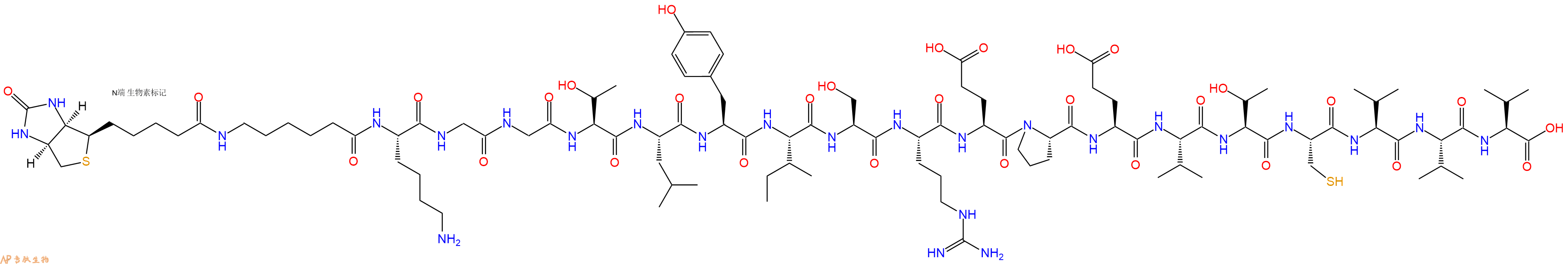 专肽生物产品Biotinyl-Ahx-Lys-Gly-Gly-Thr-Leu-Tyr-Ile-Ser-Arg-Glu-Pro-Glu-Val-Thr-Cys-Val-Val-Val-OH