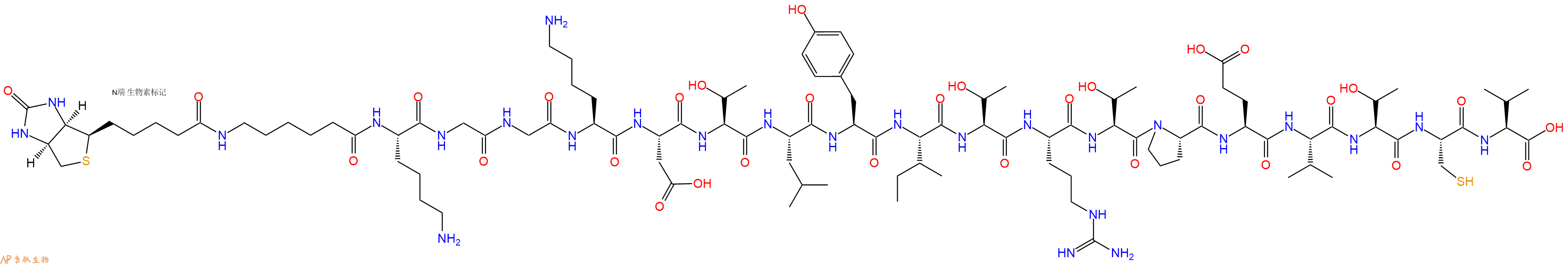 专肽生物产品Biotinyl-Ahx-Lys-Gly-Gly-Lys-Asp-Thr-Leu-Tyr-Ile-Thr-Arg-Thr-Pro-Glu-Val-Thr-Cys-Val-OH