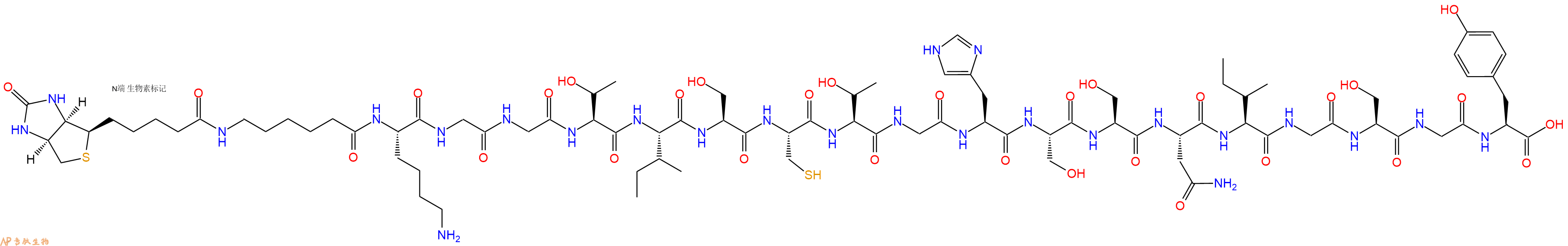 专肽生物产品Biotinyl-Ahx-Lys-Gly-Gly-Thr-Ile-Ser-Cys-Thr-Gly-His-Ser-Ser-Asn-Ile-Gly-Ser-Gly-Tyr-OH
