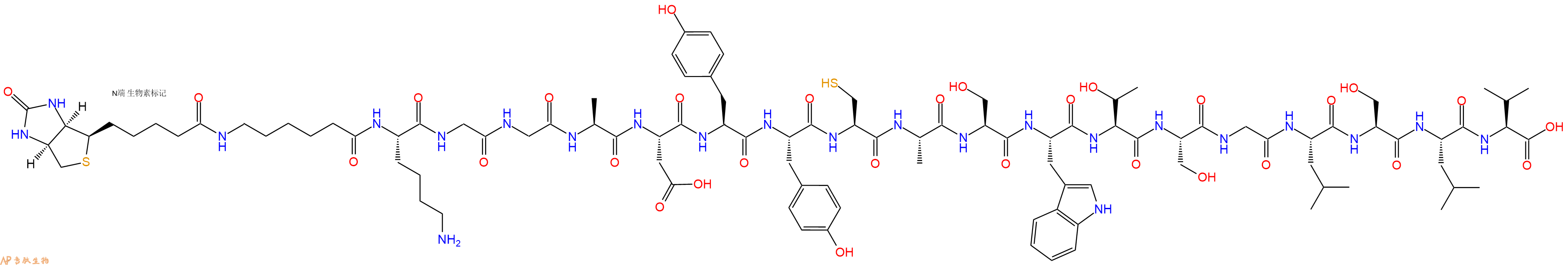 专肽生物产品Biotinyl-Ahx-Lys-Gly-Gly-Ala-Asp-Tyr-Tyr-Cys-Ala-Ser-Trp-Thr-Ser-Gly-Leu-Ser-Leu-Val-OH