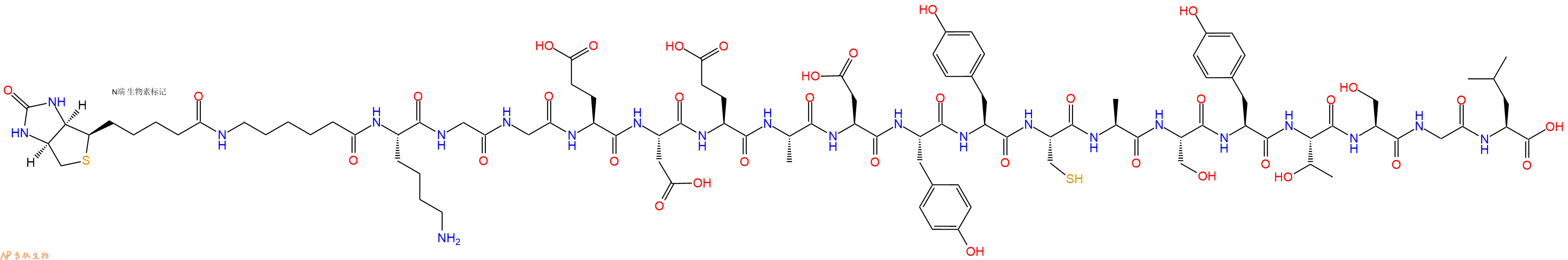 专肽生物产品Biotinyl-Ahx-Lys-Gly-Gly-Glu-Asp-Glu-Ala-Asp-Tyr-Tyr-Cys-Ala-Ser-Tyr-Thr-Ser-Gly-Leu-OH