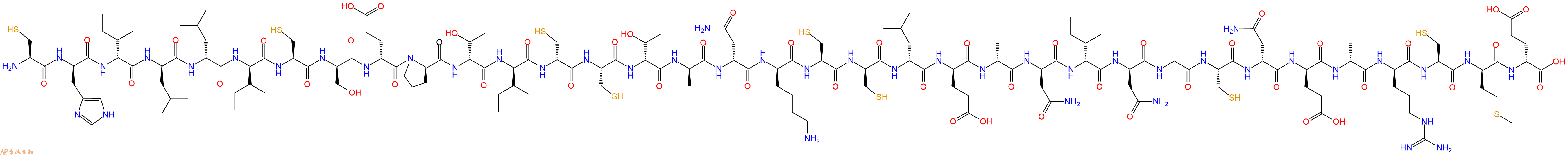 专肽生物产品H2N-Cys-DHis-DIle-DLeu-DLeu-DIle-Cys-DSer-DGlu-DPro-DThr-DIle-DCys-Cys-DThr-DAla-DAsn-DLys-Cys-DCys-DLeu-DGlu-DAla-DAsn-DIle-DAsn-Gly-Cys-DAsn-DGlu-DAla-DArg-Cys-DMet-DGlu-OH