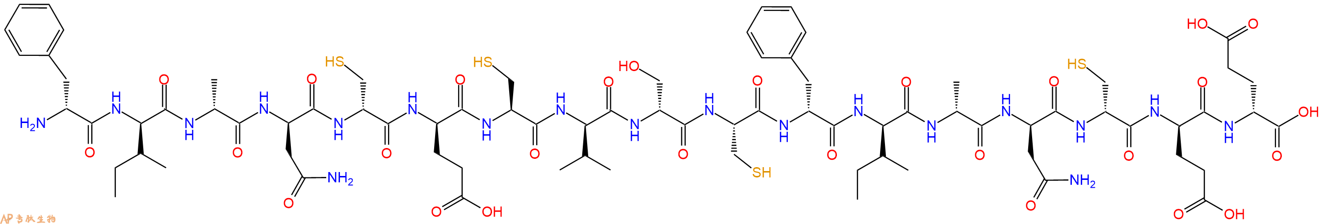 专肽生物产品H2N-DPhe-DIle-DAla-DAsn-DCys-DGlu-Cys-DVal-DSer-Cys-DPhe-DIle-DAla-DAsn-DCys-DGlu-DGlu-OH