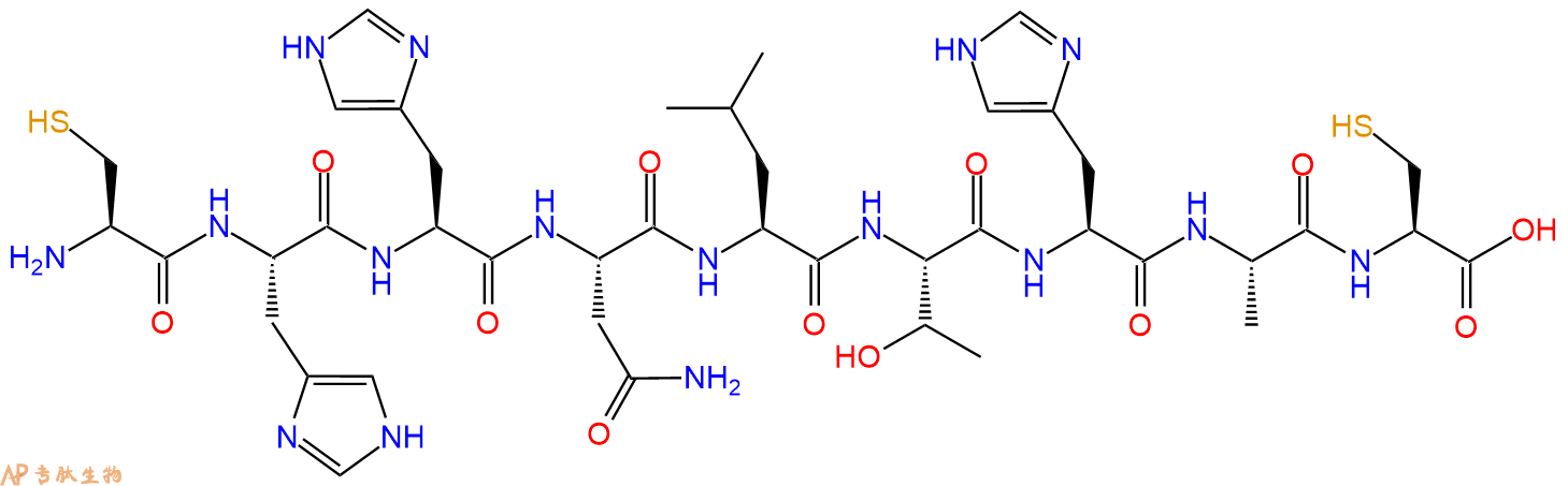 专肽生物产品H2N-Cys-His-His-Asn-Leu-Thr-His-Ala-Cys-OH