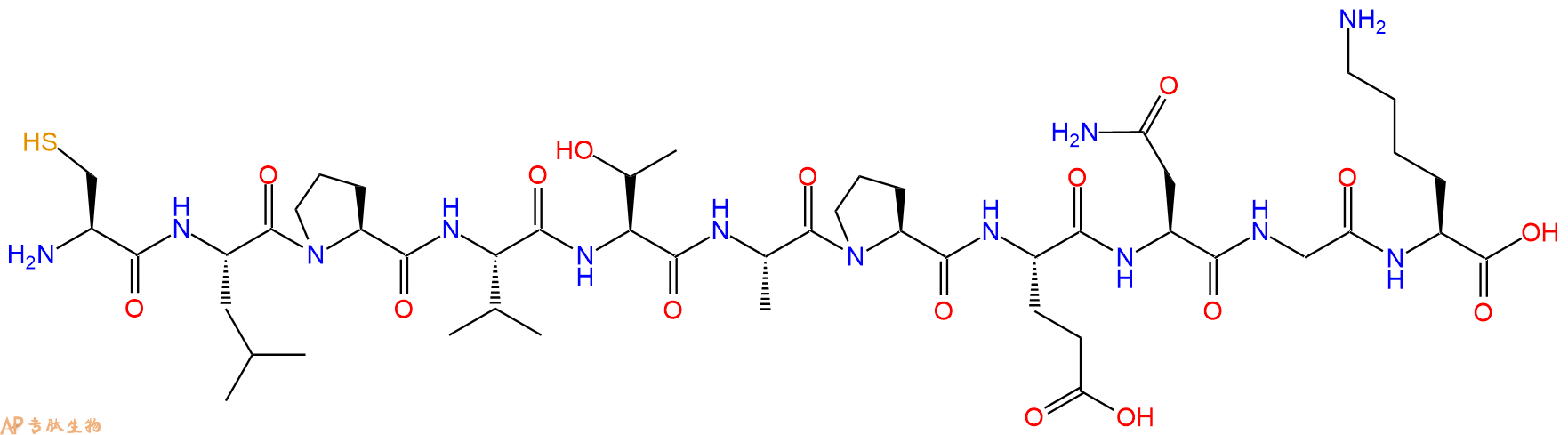 专肽生物产品H2N-Cys-Leu-Pro-Val-Thr-Ala-Pro-Glu-Asn-Gly-Lys-OH