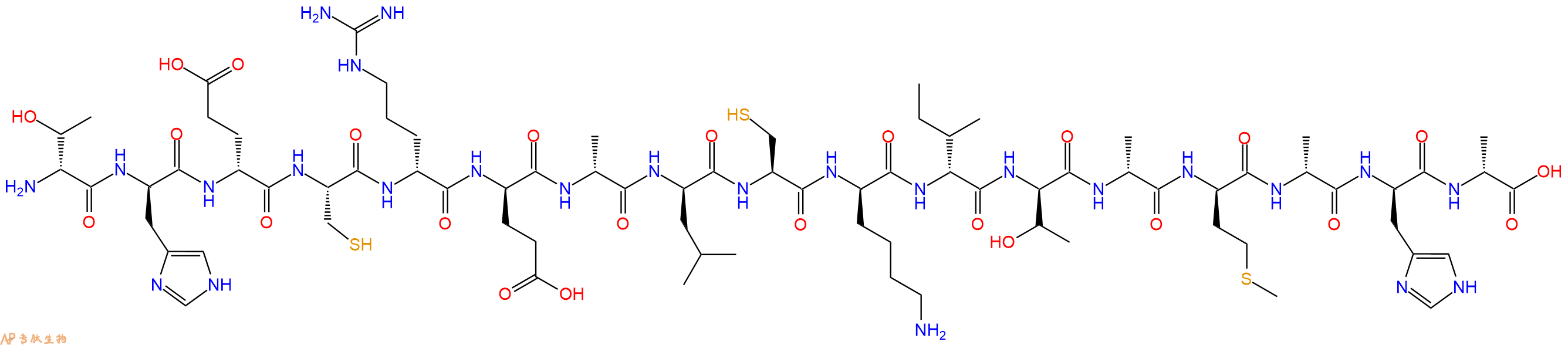 专肽生物产品H2N-DThr-DHis-DGlu-Cys-DArg-DGlu-DAla-DLeu-Cys-DLys-DIle-DThr-DAla-DMet-DAla-DHis-DAla-OH