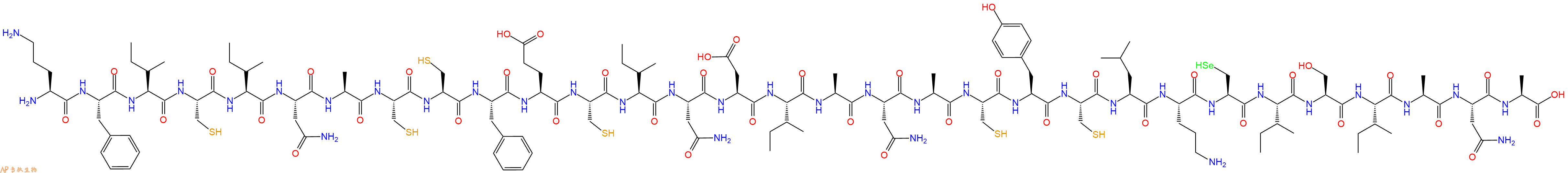 专肽生物产品H2N-Orn-Phe-Ile-Cys-Ile-Asn-Ala-Cys-Cys-Phe-Glu-Cys-Ile-Asn-Asp-Ile-Ala-Asn-Ala-Cys-Tyr-Cys-Leu-Orn-Sec-Ile-Ser-Ile-Ala-Asn-Ala-OH