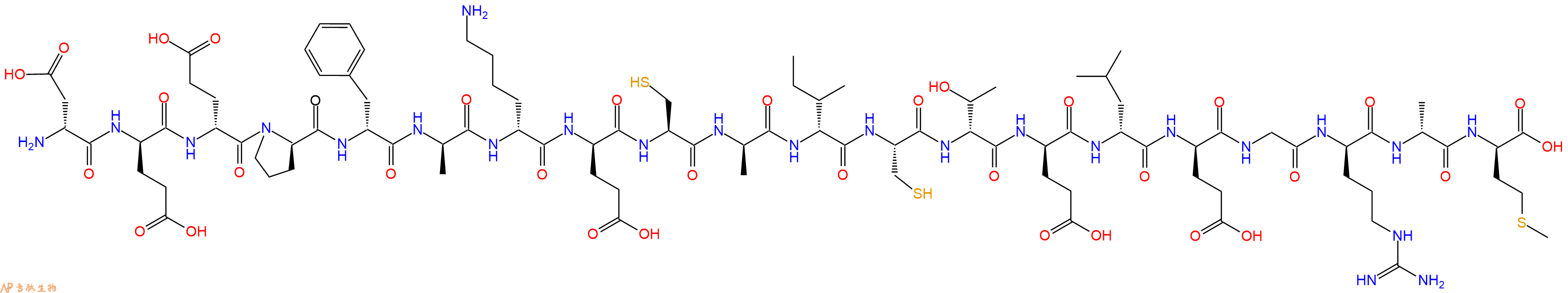 专肽生物产品H2N-DAsp-DGlu-DGlu-DPro-DPhe-DAla-DLys-DGlu-Cys-DAla-DIle-Cys-DThr-DGlu-DLeu-DGlu-Gly-DArg-DAla-DMet-OH