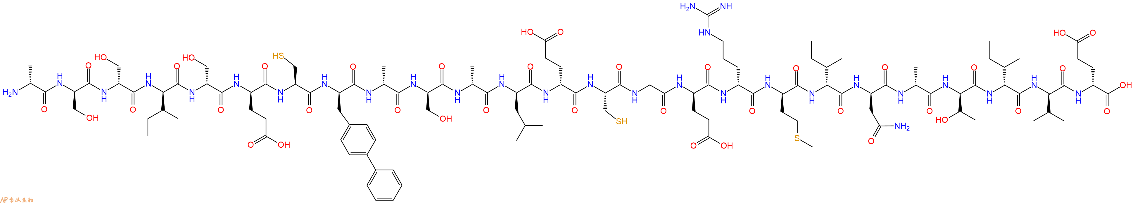 专肽生物产品H2N-DAla-DSer-DSer-DIle-DSer-DGlu-Cys-DBip-DAla-DSer-DAla-DLeu-DGlu-Cys-Gly-DGlu-DArg-DMet-DIle-DAsn-DAla-DThr-DIle-DVal-DGlu-OH