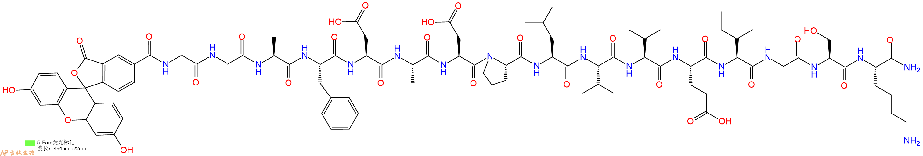 专肽生物产品5FAM-Gly-Gly-Ala-Phe-Asp-Ala-Asp-Pro-Leu-Val-Val-Glu-Ile-Gly-Ser-Lys-CONH2
