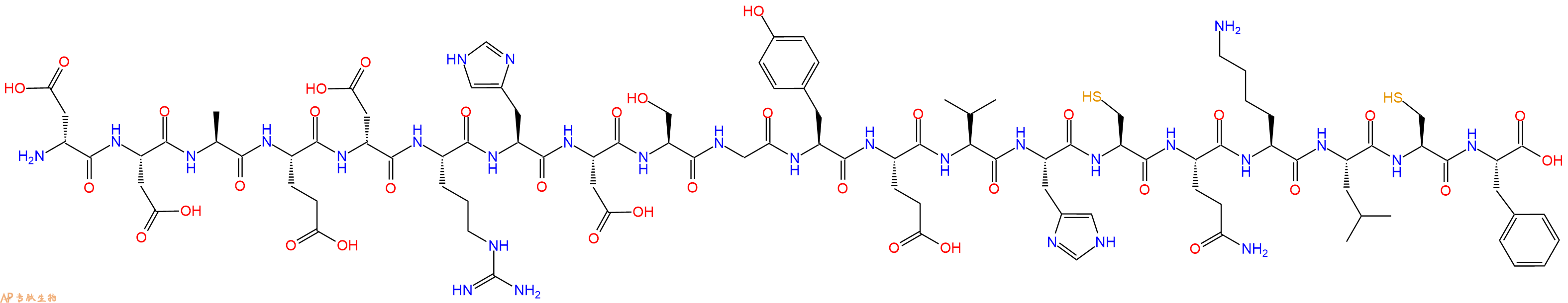 专肽生物产品H2N-DAsp-Asp-Ala-Glu-DAsp-Arg-His-Asp-Ser-Gly-Tyr-Glu-Val-His-Cys-Gln-Lys-Leu-Cys-Phe-OH
