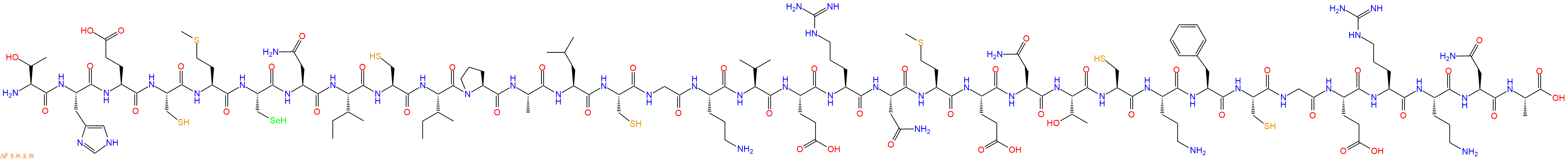 专肽生物产品H2N-Thr-His-Glu-Cys-Met-Sec-Asn-Ile-Cys-Ile-Pro-Ala-Leu-Cys-Gly-Orn-Val-Glu-Arg-Asn-Met-Glu-Asn-Thr-Cys-Orn-Phe-Cys-Gly-Glu-Arg-Orn-Asn-Ala-OH