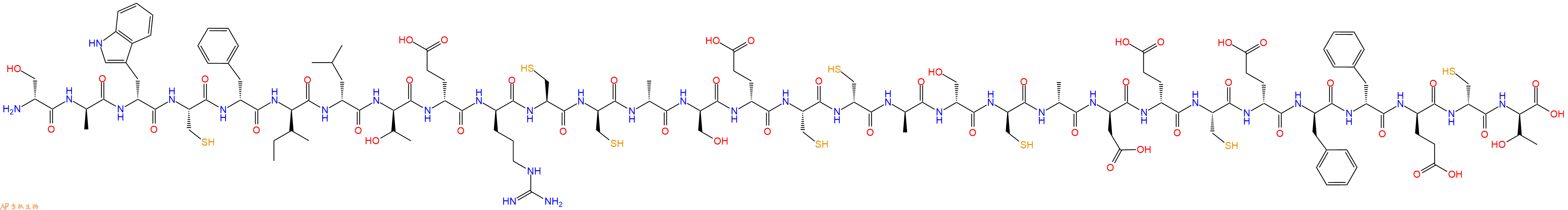 专肽生物产品H2N-DSer-DAla-DTrp-Cys-DPhe-DIle-DLeu-DThr-DGlu-DArg-Cys-DCys-DAla-DSer-DGlu-Cys-DCys-DAla-DSer-DCys-DAla-DAsp-DGlu-Cys-DGlu-DPhe-DPhe-DGlu-DCys-DThr-OH