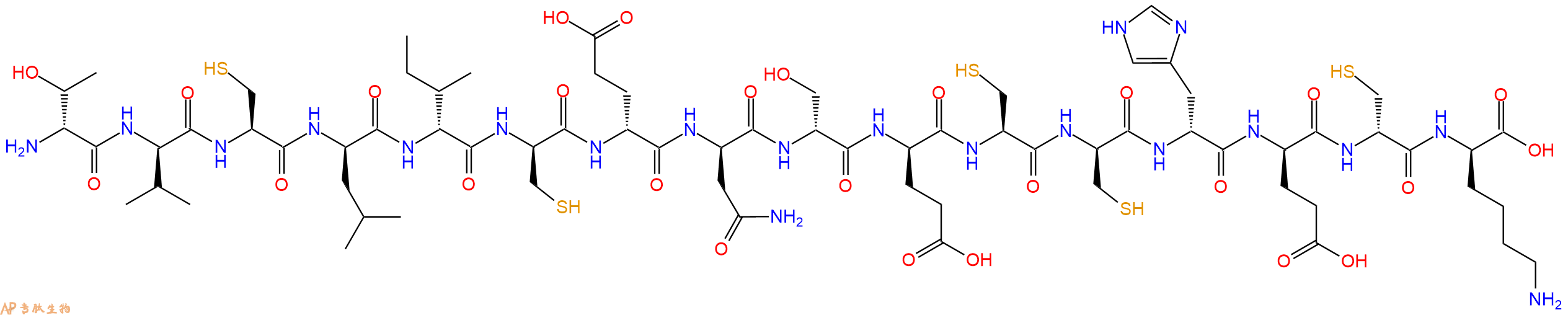 专肽生物产品H2N-DThr-DVal-Cys-DLeu-DIle-DCys-DGlu-DAsn-DSer-DGlu-Cys-DCys-DHis-DGlu-DCys-DLys-OH