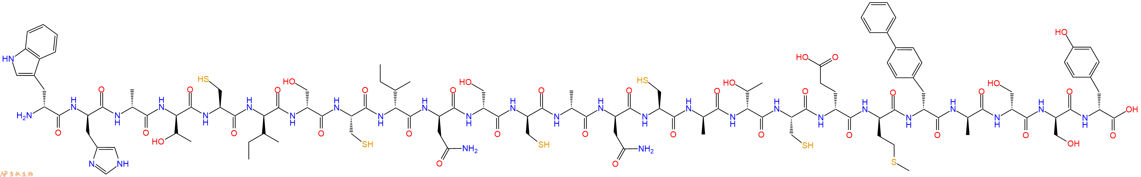 专肽生物产品H2N-DTrp-DHis-DAla-DThr-Cys-DIle-DSer-Cys-DIle-DAsn-DSer-DCys-DAla-DAsn-Cys-DAla-DThr-Cys-DGlu-DMet-DBip-DAla-DSer-DSer-DTyr-OH