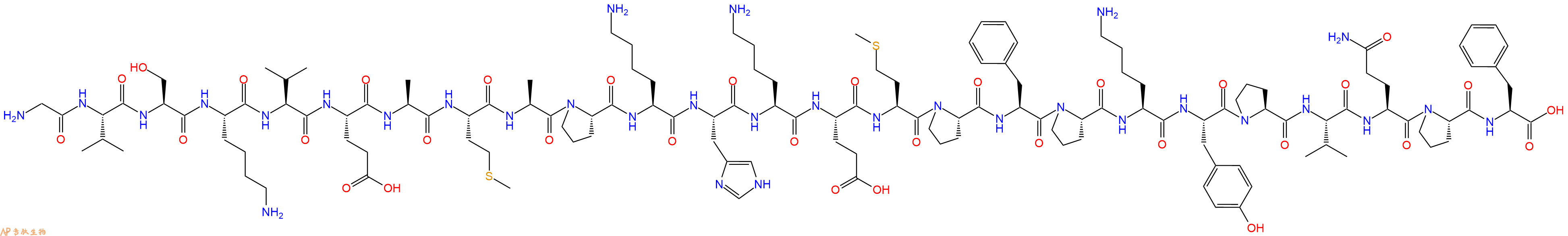 专肽生物产品H2N-Gly-Val-Ser-Lys-Val-Glu-Ala-Met-Ala-Pro-Lys-His-Lys-Glu-Met-Pro-Phe-Pro-Lys-Tyr-Pro-Val-Gln-Pro-Phe-OH