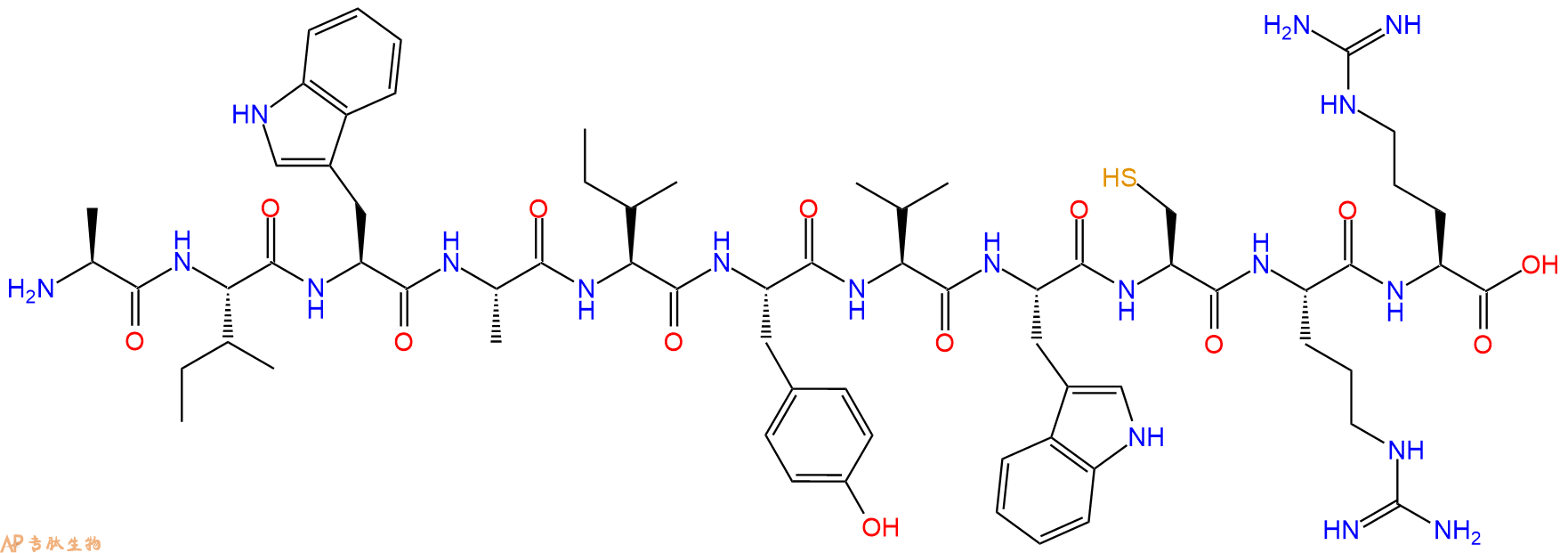 专肽生物产品H2N-Ala-Ile-Trp-Ala-Ile-Tyr-Val-Trp-Cys-Arg-Arg-OH
