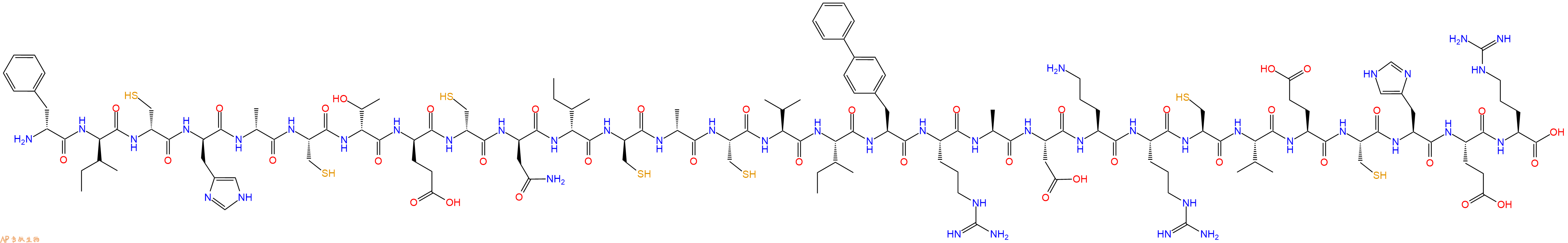 专肽生物产品H2N-DPhe-DIle-DCys-DHis-DAla-Cys-DThr-DGlu-DCys-DAsn-DIle-DCys-DAla-Cys-Val-Ile-Bip-Arg-Ala-Asp-Orn-Arg-Cys-Val-Glu-Cys-His-Glu-Arg-OH