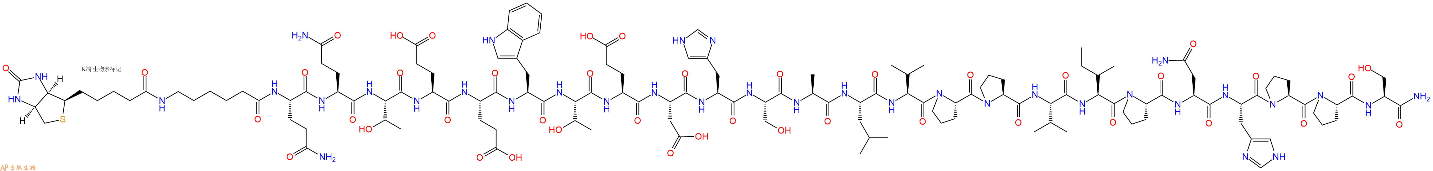 专肽生物产品Biotinyl-Ahx-Gln-Gln-Thr-Glu-Glu-Trp-Thr-Glu-Asp-His-Ser-Ala-Leu-Val-Pro-Pro-Val-Ile-Pro-Asn-His-Pro-Pro-Ser-CONH2
