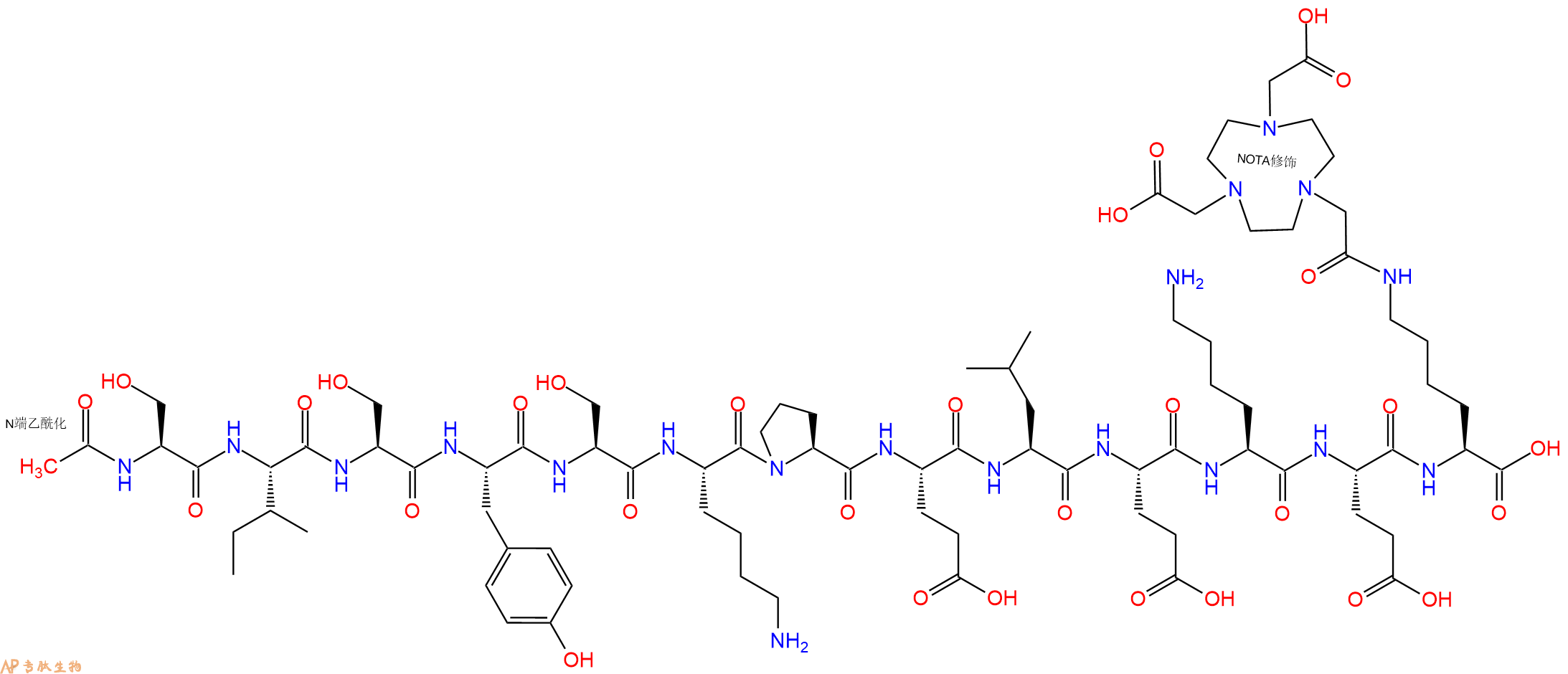 专肽生物产品Ac-Ser-Ile-Ser-Tyr-Ser-Lys-Pro-Glu-Leu-Glu-Lys-Glu-Lys(NOTA)-OH