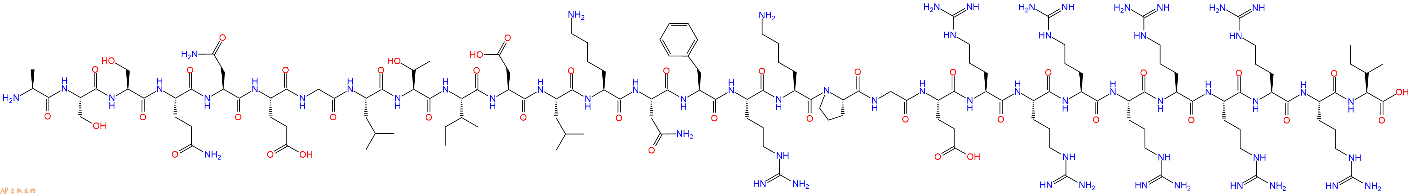 专肽生物产品H2N-Ala-Ser-Ser-Gln-Asn-Glu-Gly-Leu-Thr-Ile-Asp-Leu-Lys-Asn-Phe-Arg-Lys-Pro-Gly-Glu-Arg-Arg-Arg-Arg-Arg-Arg-Arg-Arg-Ile-OH