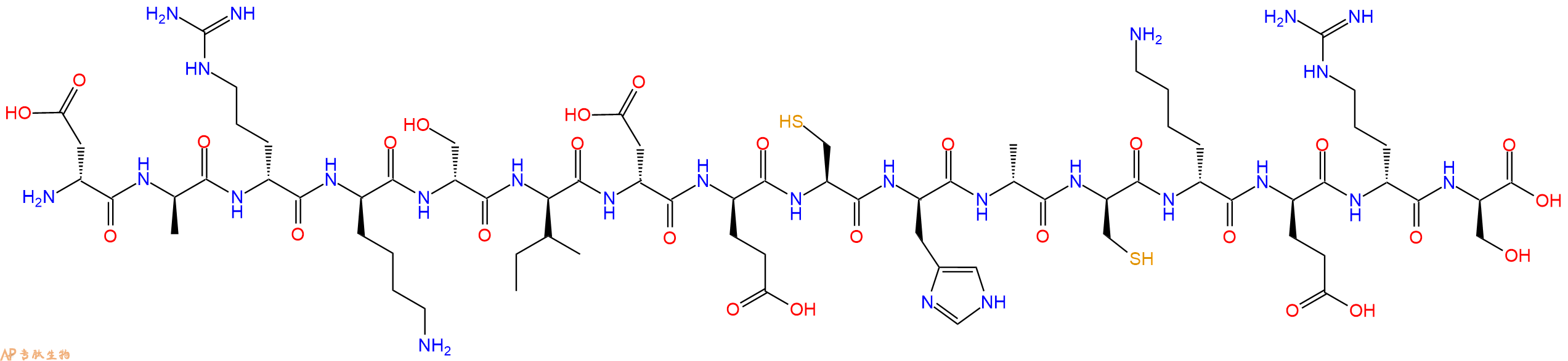 专肽生物产品H2N-DAsp-DAla-DArg-DLys-DSer-DIle-DAsp-DGlu-Cys-DHis-DAla-DCys-DLys-DGlu-DArg-DSer-OH