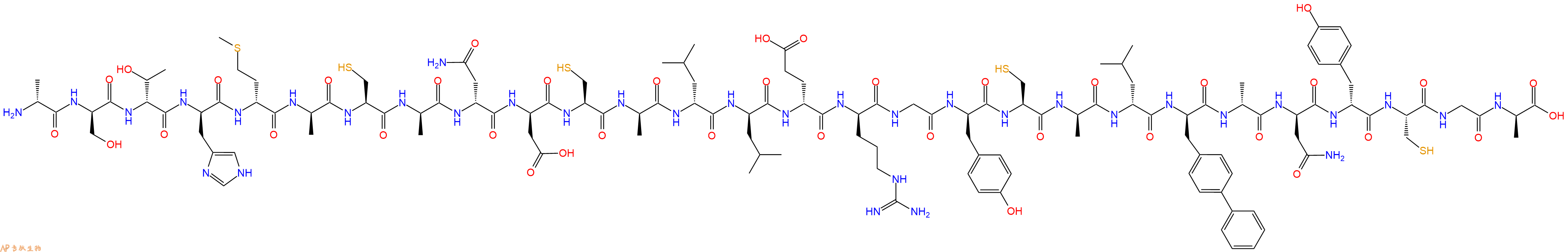专肽生物产品H2N-DAla-DSer-DThr-DHis-DMet-DAla-Cys-DAla-DAsn-DAsp-Cys-DAla-DLeu-DLeu-DGlu-DArg-Gly-DTyr-Cys-DAla-DLeu-DBip-DAla-DAsn-DTyr-Cys-Gly-DAla-OH