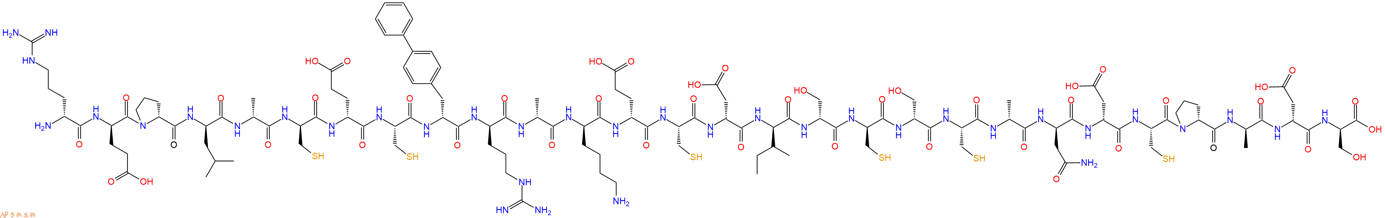 专肽生物产品H2N-DArg-DGlu-DPro-DLeu-DAla-DCys-DGlu-Cys-DBip-DArg-DAla-DLys-DGlu-Cys-DAsp-DIle-DSer-DCys-DSer-Cys-DAla-DAsn-DAsp-Cys-DPro-DAla-DAsp-DSer-OH