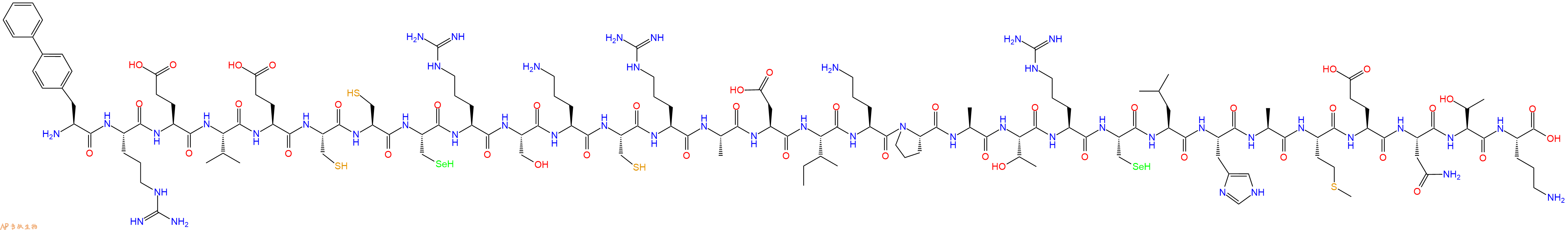专肽生物产品H2N-Bip-Arg-Glu-Val-Glu-Cys-Cys-Sec-Arg-Ser-Orn-Cys-Arg-Ala-Asp-Ile-Orn-Pro-Ala-Thr-Arg-Sec-Leu-His-Ala-Met-Glu-Asn-Thr-Orn-OH