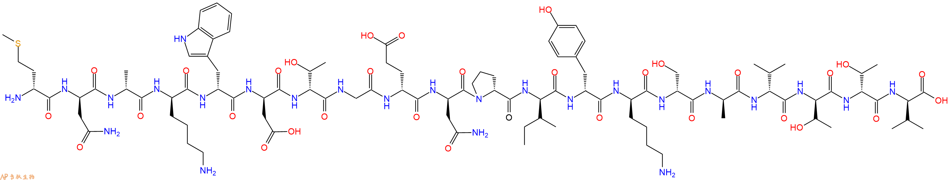 专肽生物产品H2N-DMet-DAsn-DAla-DLys-DTrp-DAsp-DThr-Gly-DGlu-DAsn-DPro-DIle-DTyr-DLys-DSer-DAla-DVal-DThr-DThr-DVal-OH