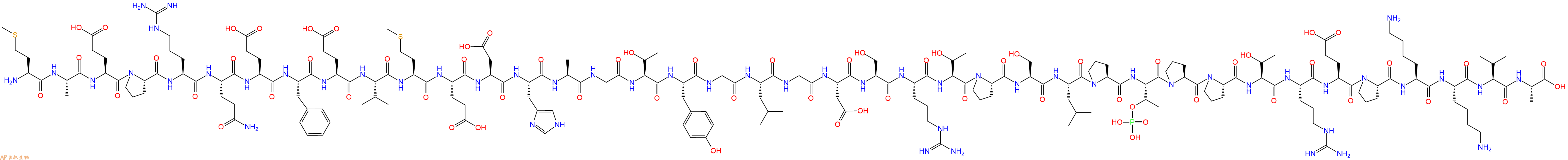 专肽生物产品H2N-Met-Ala-Glu-Pro-Arg-Gln-Glu-Phe-Glu-Val-Met-Glu-Asp-His-Ala-Gly-Thr-Tyr-Gly-Leu-Gly-Asp-Ser-Arg-Thr-Pro-Ser-Leu-Pro-pThr-Pro-Pro-Thr-Arg-Glu-Pro-Lys-Lys-Val-Ala-OH