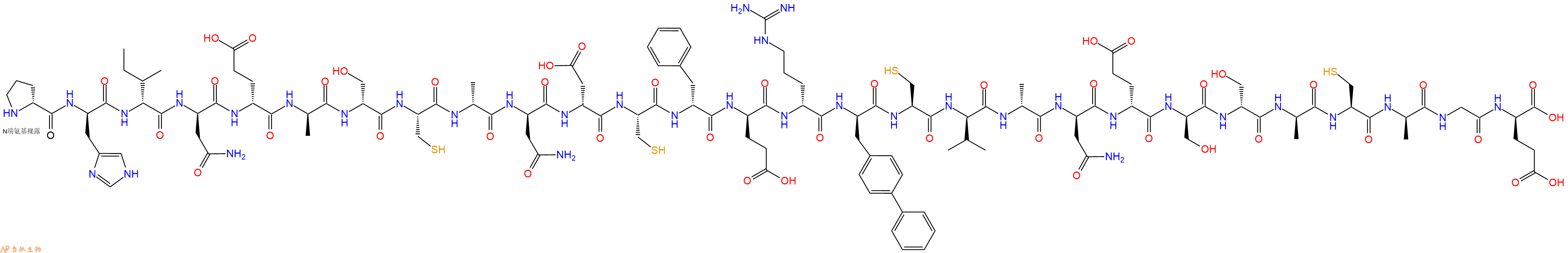 专肽生物产品H2N-DPro-DHis-DIle-DAsn-DGlu-DAla-DSer-Cys-DAla-DAsn-DAsp-Cys-DPhe-DGlu-DArg-DBip-Cys-DVal-DAla-DAsn-DGlu-DSer-DSer-DAla-Cys-DAla-Gly-DGlu-OH