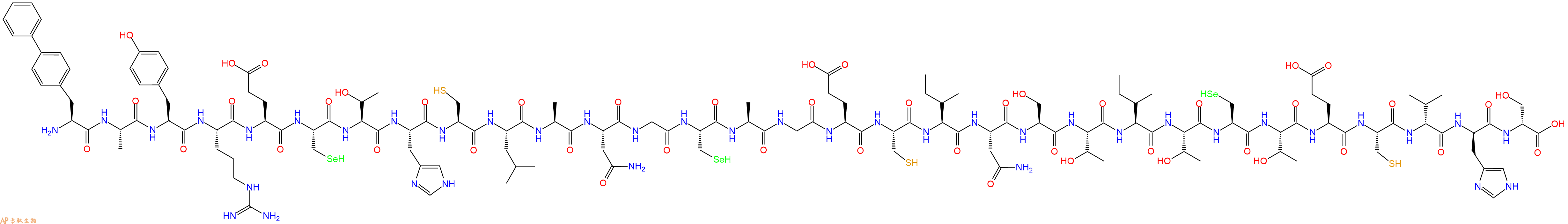 专肽生物产品H2N-Bip-Ala-Tyr-Arg-Glu-Sec-Thr-His-Cys-Leu-Ala-Asn-Gly-Sec-Ala-Gly-Glu-Cys-Ile-Asn-Ser-Thr-Ile-Thr-Sec-Thr-Glu-Cys-DVal-DHis-DSer-OH