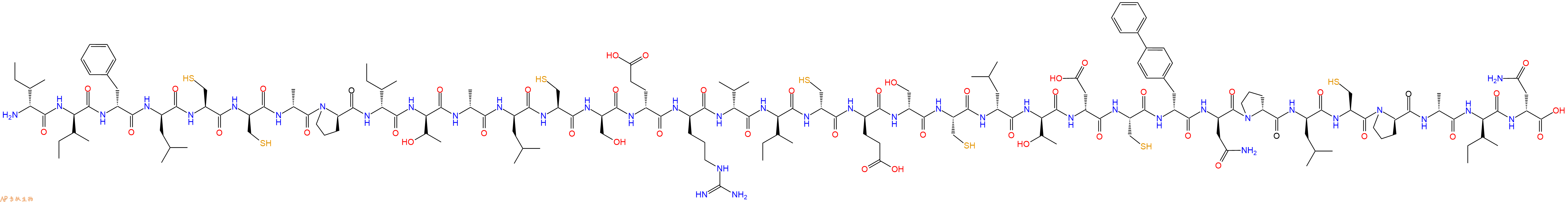 专肽生物产品H2N-DIle-DIle-DPhe-DLeu-Cys-DCys-DAla-DPro-DIle-DThr-DAla-DLeu-Cys-DSer-DGlu-DArg-DVal-DIle-DCys-DGlu-DSer-Cys-DLeu-DThr-DAsp-Cys-DBip-DAsn-DPro-DLeu-Cys-DPro-DAla-DIle-DAsn-OH