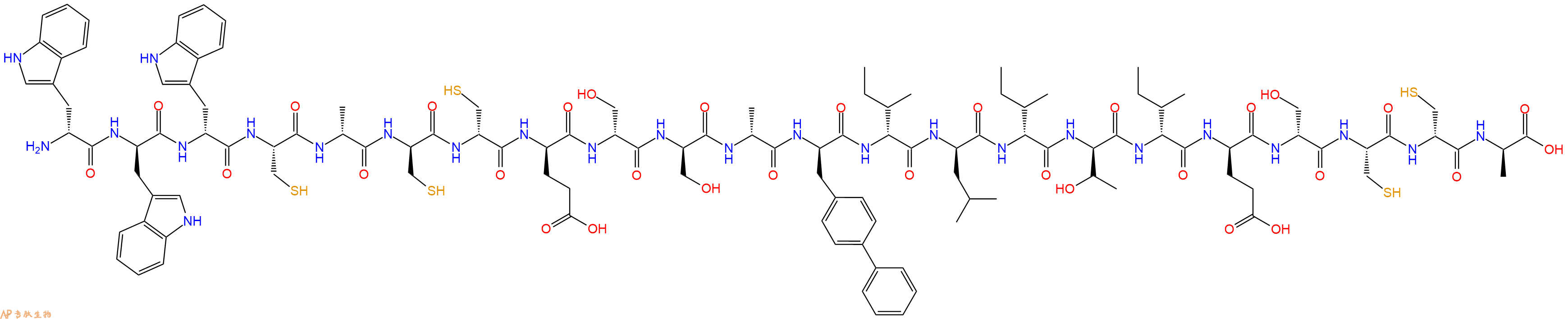 专肽生物产品H2N-DTrp-DTrp-DTrp-Cys-DAla-DCys-DCys-DGlu-DSer-DSer-DAla-DBip-DIle-DLeu-DIle-DThr-DIle-DGlu-DSer-Cys-DCys-DAla-OH