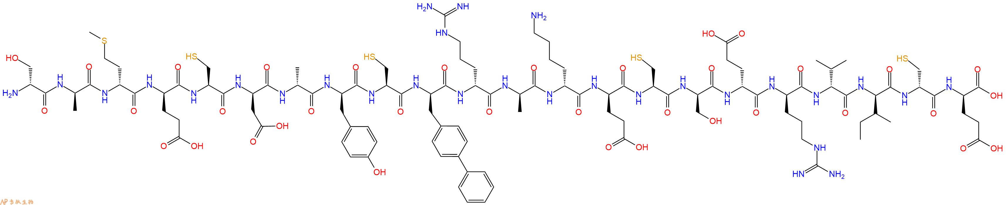 专肽生物产品H2N-DSer-DAla-DMet-DGlu-Cys-DAsp-DAla-DTyr-Cys-DBip-DArg-DAla-DLys-DGlu-Cys-DSer-DGlu-DArg-DVal-DIle-DCys-DGlu-OH