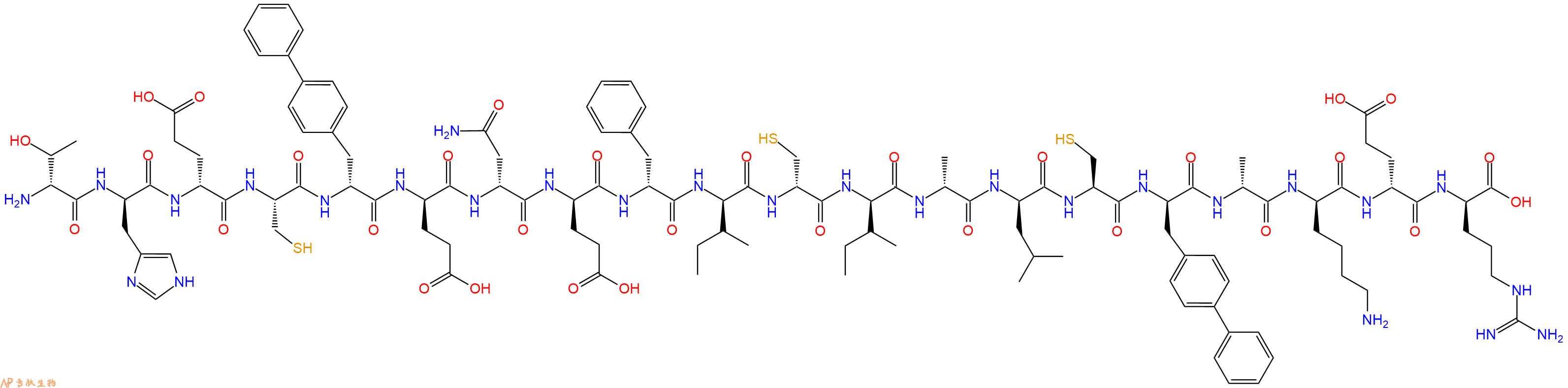 专肽生物产品H2N-DThr-DHis-DGlu-Cys-DBip-DGlu-DAsn-DGlu-DPhe-DIle-DCys-DIle-DAla-DLeu-Cys-DBip-DAla-DLys-DGlu-DArg-OH