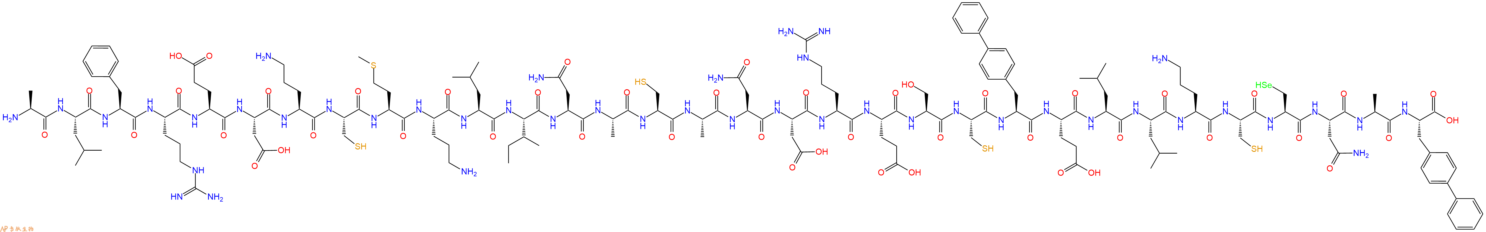 专肽生物产品H2N-Ala-Leu-Phe-Arg-Glu-Asp-Orn-Cys-Met-Orn-Leu-Ile-Asn-Ala-Cys-Ala-Asn-Asp-Arg-Glu-Ser-Cys-Bip-Glu-Leu-Leu-Orn-Cys-Sec-Asn-Ala-Bip-OH