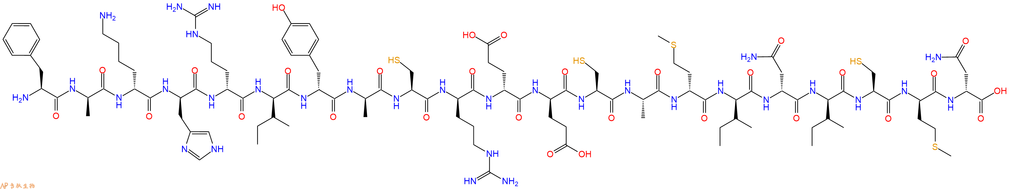 专肽生物产品H2N-Phe-DAla-DLys-DHis-DArg-DIle-DTyr-DAla-Cys-DArg-DGlu-DGlu-Cys-Ala-DMet-DIle-DAsn-DIle-Cys-DMet-DAsn-OH